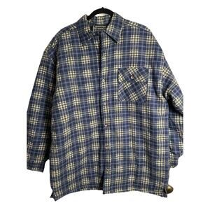 Highland Outfitters Men's Quilted Flannel Shirt Button Front Blue Plaid Sz Large